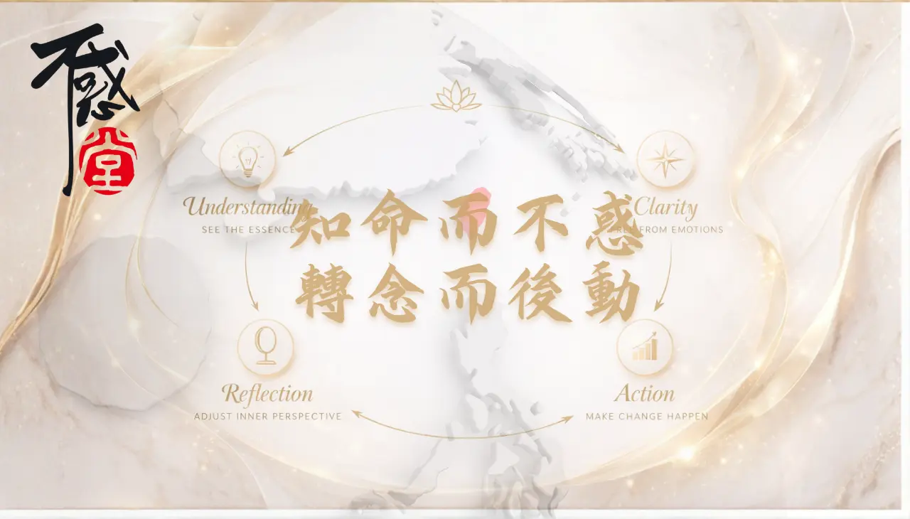 不惑堂占卜與命理服務核心理念圖，呈現從理解到行動的轉化過程