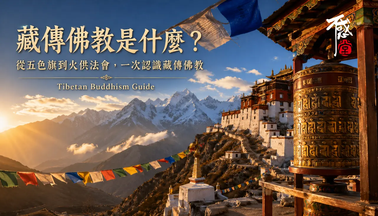 藏傳佛教五色風馬旗與轉經輪呈現西藏佛教祈福修行文化