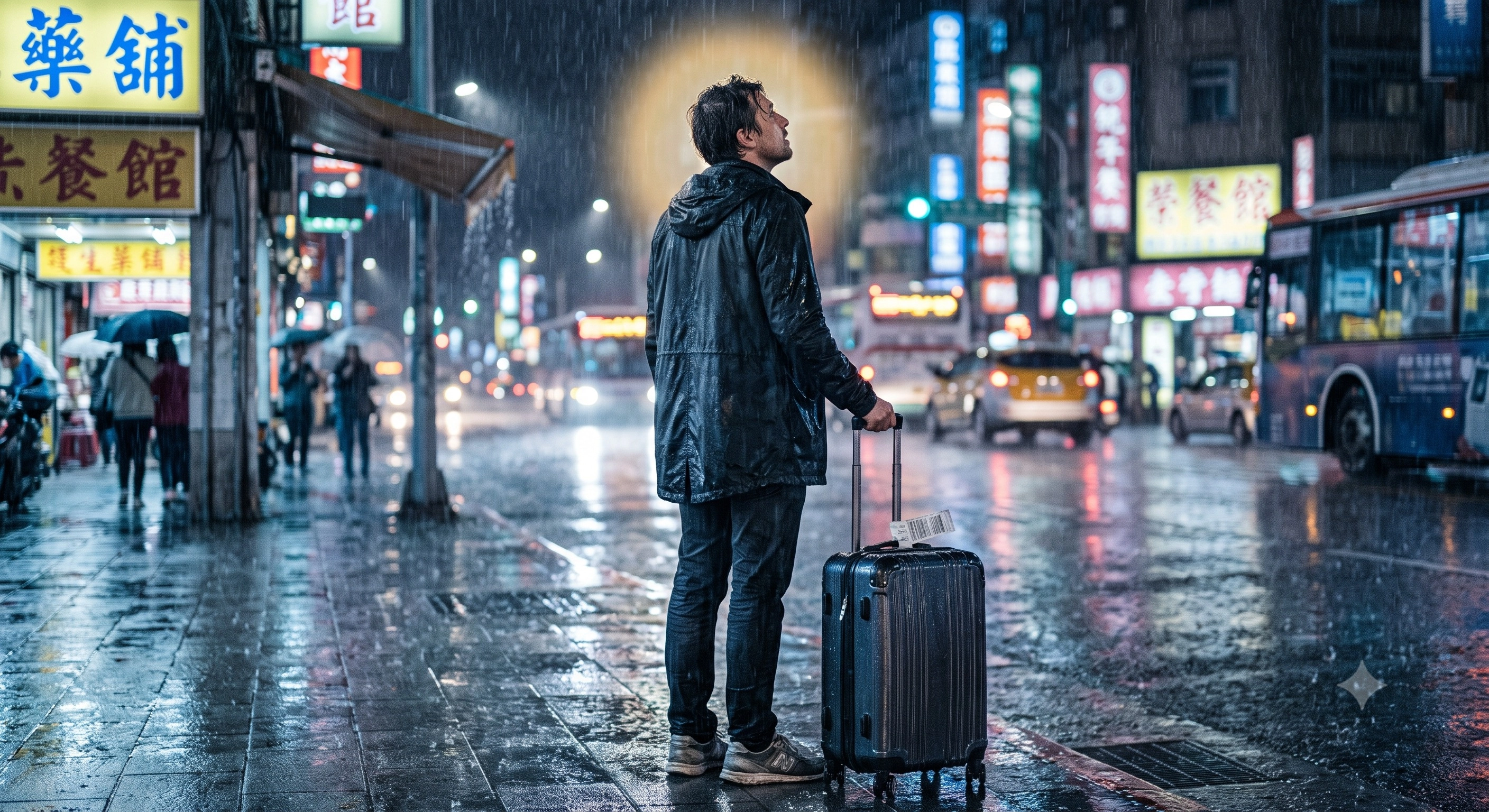 走在街頭下著大雨